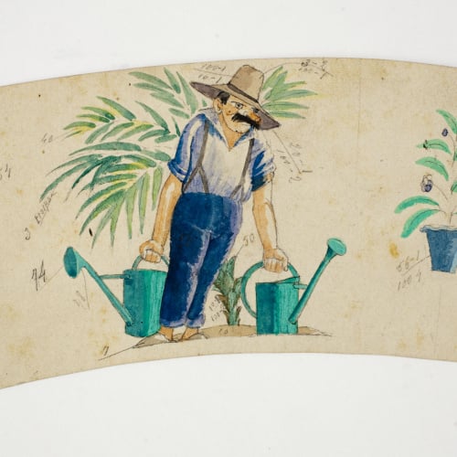 image for: Xavier Nogués - Home amb regadores i motius vegetals. Estudi preparatori per a la decoració de vidre esmaltat - Cap a 1924-1928