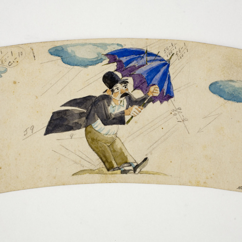image for: Xavier Nogués - Home amb paraigües. Estudi preparatori per a la decoració de vidre esmaltat - Cap a 1924-1928