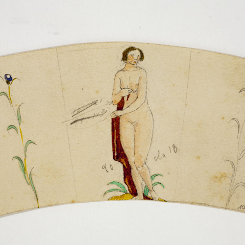 image for: Xavier Nogués - Nu femení i motius florals. Estudi preparatori per a la decoració de vidre esmaltat - Cap a 1924-1928