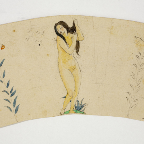 image for: Xavier Nogués - Nu femení i motius florals. Estudi preparatori per a la decoració de vidre esmaltat - Cap a 1924-1928