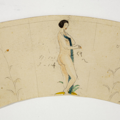image for: Xavier Nogués - Nu femení i motius florals. Estudi preparatori per a la decoració de vidre esmaltat - Cap a 1924-1928