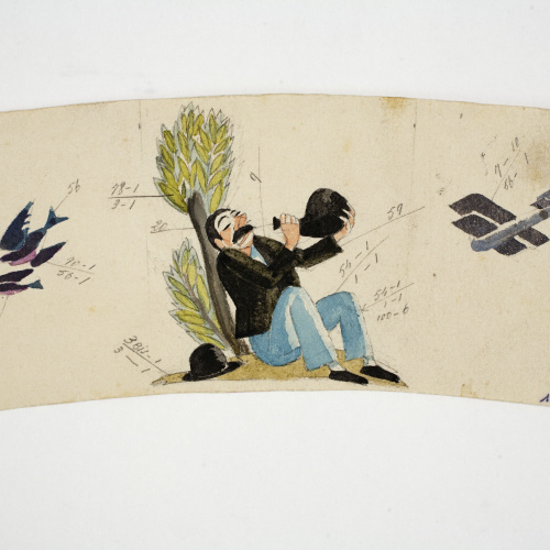 image for: Xavier Nogués - Borratxet, ocells i aeroplà. Estudi preparatori per a la decoració d&#039;un got de vidre esmaltat - Cap a 1924-1928