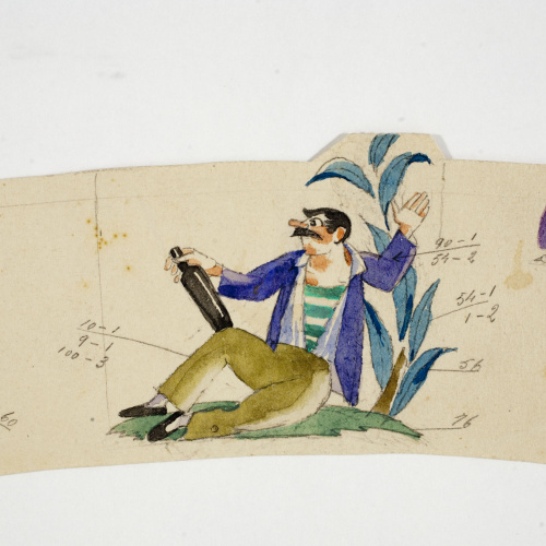 image for: Xavier Nogués - Borratxet i ocells. Estudi preparatori per a la decoració d&#039;un got de vidre esmaltat - Cap a 1924-1928