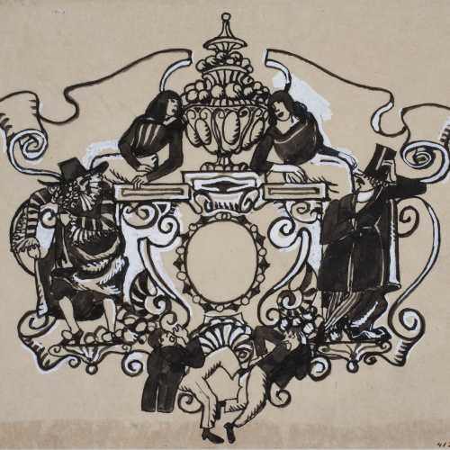 image for: Xavier Nogués - Composició ornamental amb figures - Cap a 1914