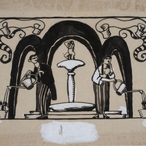 image for: Xavier Nogués - Composició ornamental amb figures - Cap a 1914