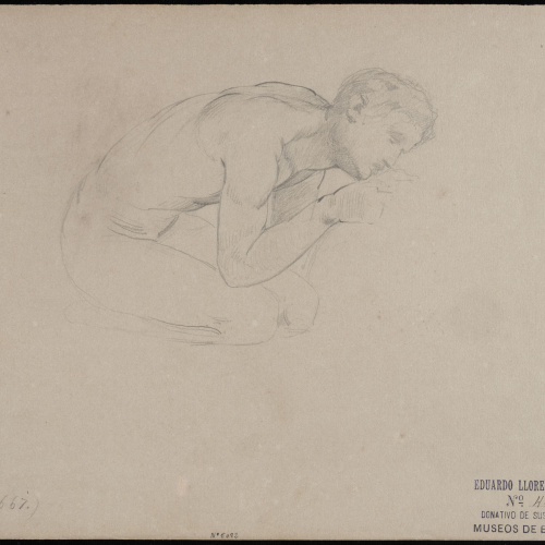 Eduard Llorens - Estudi de nu masculí assegut sobre les cames - Cap a 1854-1864 image for: Eduard Llorens - Estudi de nu masculí assegut sobre les cames - Cap a 1854-1864