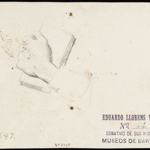 Eduard Llorens - Estudi de mà subjectant un llibre - Cap a 1854-1864 image for: Eduard Llorens - Estudi de mà subjectant un llibre - Cap a 1854-1864
