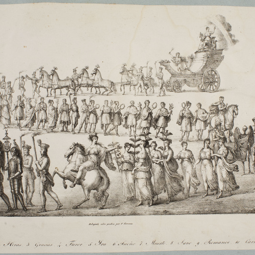 Antoni Monfort - Primer carro (Màscara reial commemorativa de la visita de Ferran VII i Maria Josepa Amàlia de Saxònia a Barcelona) - 1828 image for: Antoni Monfort - Primer carro (Màscara reial commemorativa de la visita de Ferran VII i Maria Josepa Amàlia de Saxònia a Barcelona) - 1828