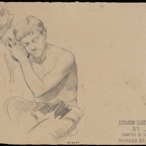 image for: Eduard Llorens - Estudi de jove recolçat en una altra figura (anvers). Estudi de figura (revers) - Cap a 1854-1864