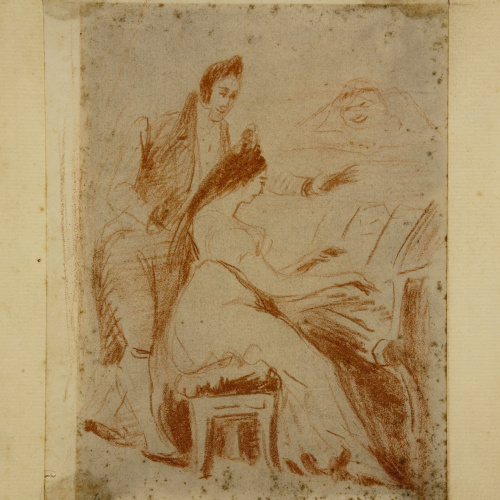 Eugenio Lucas Velázquez - Dona tocant el piano i dues figures - Cap a 1850-1870 image for: Eugenio Lucas Velázquez - Dona tocant el piano i dues figures - Cap a 1850-1870