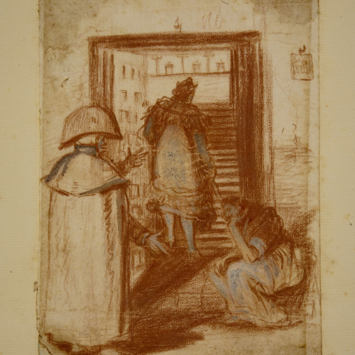 Eugenio Lucas Velázquez - Composició de tres figures en un interior - Cap a 1850-1870 image for: Eugenio Lucas Velázquez - Composició de tres figures en un interior - Cap a 1850-1870