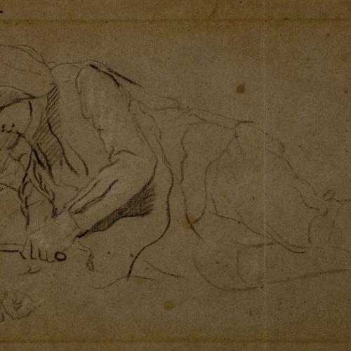 image for: Eugenio Lucas Velázquez - Home ajagut a terra sobre el seu costat dret - Cap a 1850-1870