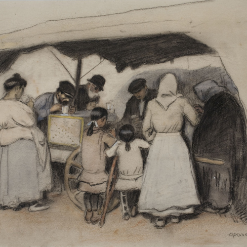 image for: Ricard Opisso - Carretó de cafè amb llet (anvers) / Parella de mig cos (revers) - Principis del segle XX