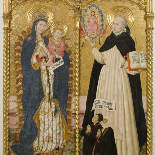 image for: Pere Garcia de Benavarri - Mare de Déu Apocalíptica i sant Vicenç Ferrer amb dos donants - Cap a 1459