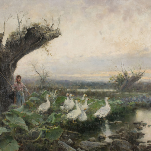 image for: Arcadi Mas i Fondevila - Pastora amb oques - Cap a 1900