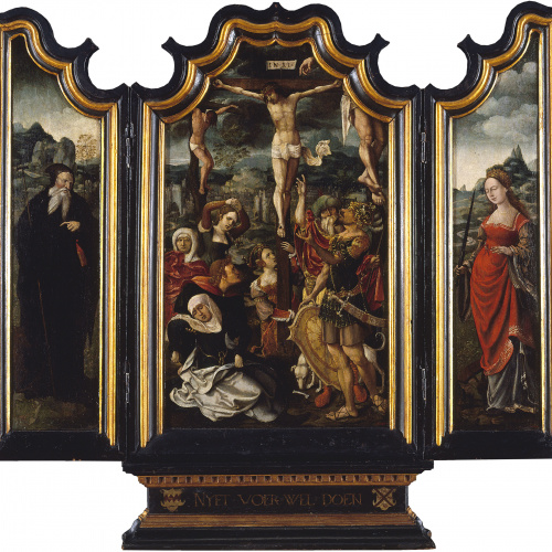 image for: Mestre de l&#039;Adoració von Groote - Tríptic amb Calvari, sant Antoni Abat i santa Caterina - Cap a 1520