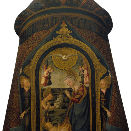 image for: Neri di Bicci - Estendard processional amb el Nen Jesús adorat per la Mare de Déu, sant Joan Baptista i àngels - Entre 1452-1492