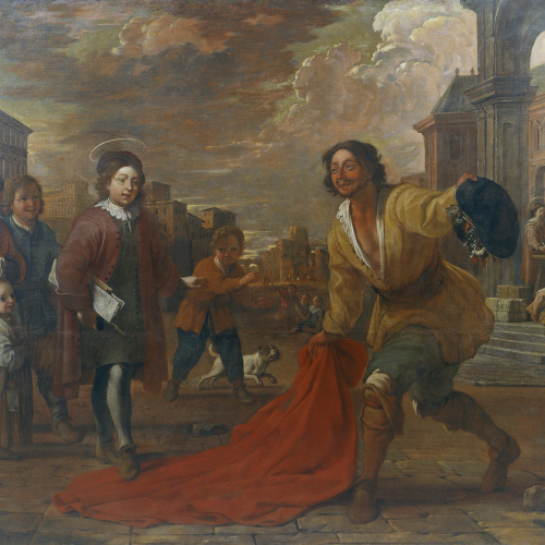 image for: Antoni Viladomat - Un boig estén la capa perquè hi passi per sobre sant Francesc nen - Cap a 1729-1733