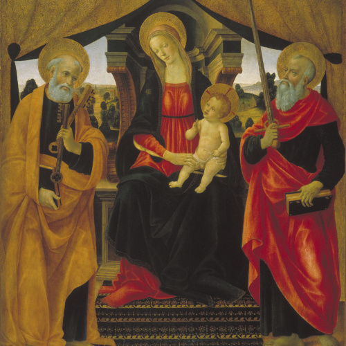 image for: Vincenzo Frediani - Mare de Déu amb el Nen Jesús entre sant Pere i sant Pau - Cap a 1490