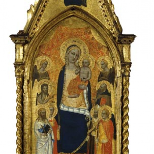 image for: Niccolò di Tommaso - Mare de Déu i el Nen entre àngels i sis sants - 1362-1367