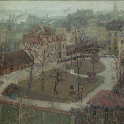 image for: Marià Pidelaserra - El pati d&#039;un hospital a vista d&#039;aucell (Hivern: dia gris) - París, 1900