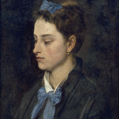 image for: Benet Mercadé - Retrat de Teresita amb llaços blaus - Cap a 1872