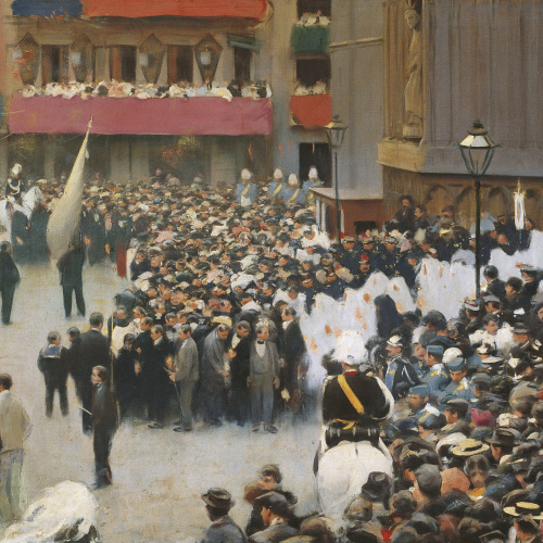 image for: Ramon Casas - Corpus. Sortida de la processó de l&#039;església de Santa Maria - Barcelona, cap a 1896-1898