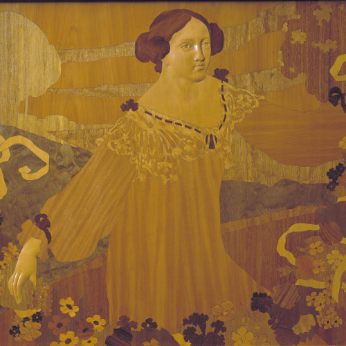 image for: Gaspar Homar - Noia amb garlanda de cintes i flors - Cap a 1905