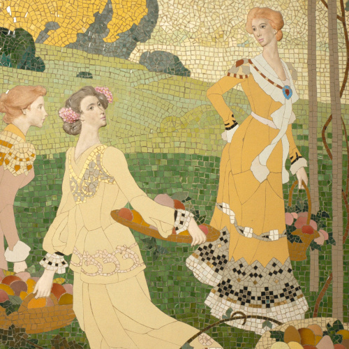 image for: Gaspar Homar - Dones amb cistell de fruita sota un emparrat - Cap a 1905-1906