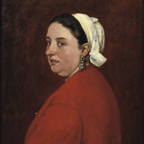 image for: Benet Mercadé - Retrat de la senyora Anita amb vestit vermell - Barcelona, 1872