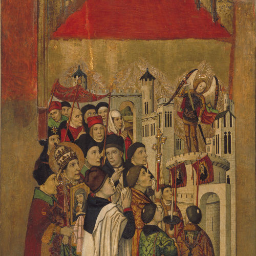 image for: Jaume Huguet - Aparició de sant Miquel al castell de Sant&#039;Angelo - Cap a 1455-1460
