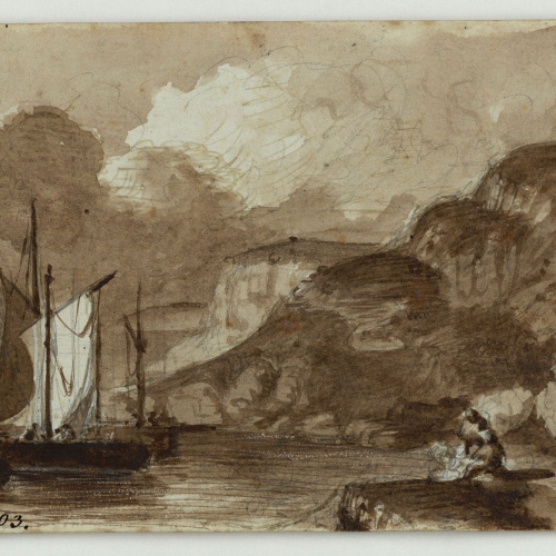 image for: Marià Fortuny - Paisatge (anvers) / Caricatura d&#039;un soldat (revers) - Cap a 1853-1856