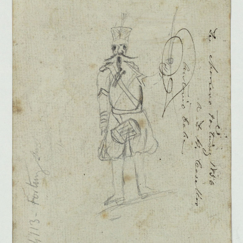 image for: Marià Fortuny - Paisatge (anvers) / Caricatura d&#039;un soldat (revers) - Cap a 1853-1856 [1]