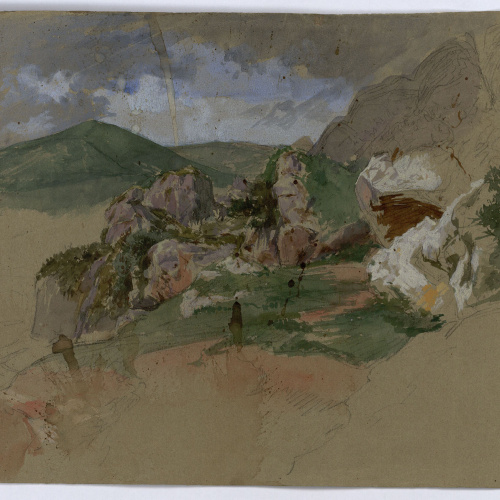 image for: Marià Fortuny - Paisatge rocós (anvers) / Croquis inconcret (revers) - Cap a 1860-1862