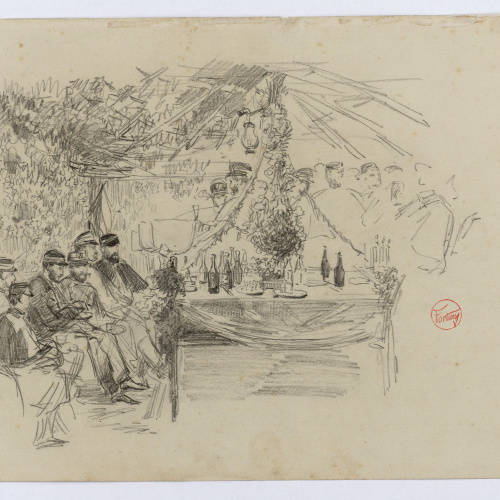 image for: Marià Fortuny - Festa militar espanyola (anvers) / Soldat espanyol, canons i cavall (revers) - Cap a 1860