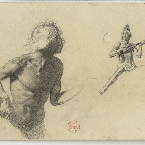 image for: Marià Fortuny - Estudi de nu masculí i marroquí amb espingarda - Cap a 1860-1862