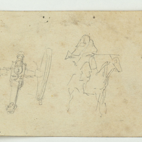 image for: Marià Fortuny - Canó d&#039;artilleria i marroquí a cavall (anvers) / Esbós de marroquí amb espingarda (revers) - Cap a 1860