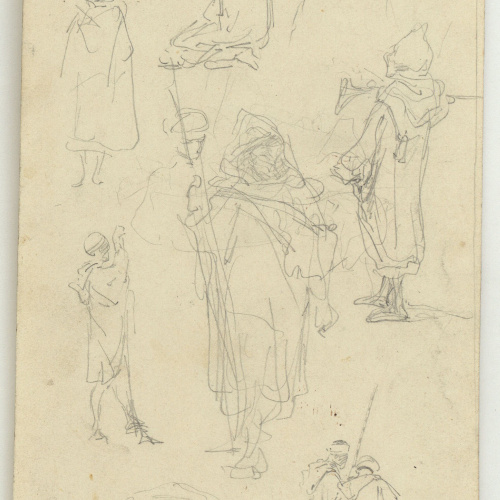 image for: Marià Fortuny - Marroquins armats (anvers) / Cap de figura i croquis d&#039;un edifici (revers) - Cap a 1860-1862