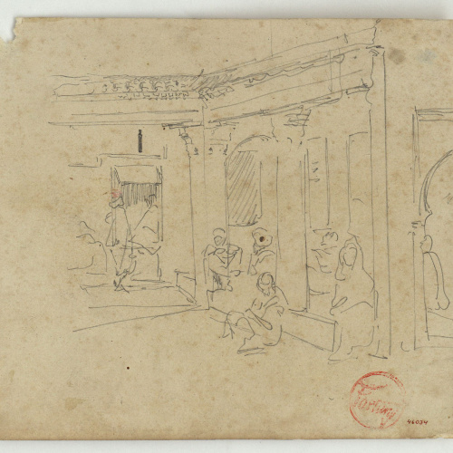 image for: Marià Fortuny - Construcció d&#039;estil musulmà amb figures (anvers) / Esbós de cavall (revers) - Cap a 1860-1862