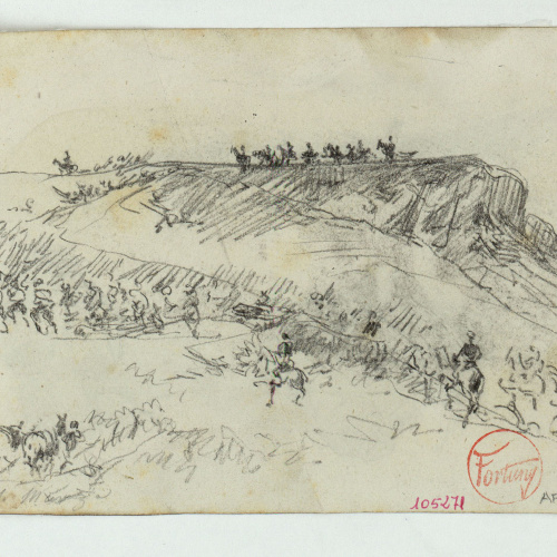 image for: Marià Fortuny - Paisatge marroquí amb l&#039;exèrcit espanyol (anvers) / Genets i sarrons (revers) - Cap a 1860