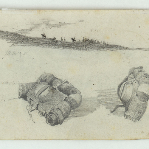 image for: Marià Fortuny - Paisatge marroquí amb l&#039;exèrcit espanyol (anvers) / Genets i sarrons (revers) - Cap a 1860 [1]