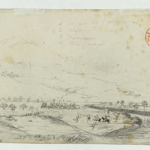 image for: Marià Fortuny - Alcassaba i campament militar espanyol (anvers) / Batalla de Benigomar (revers) - Cap a 1860 [1]