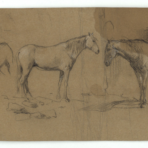 image for: Marià Fortuny - Cavalls (anvers) / Cavall i camell (revers) - Cap a 1860-1862
