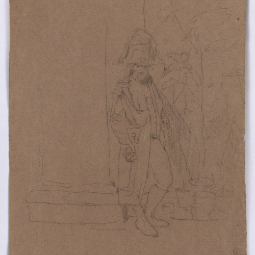 image for: Marià Fortuny - Lacai en un interior (anvers) / Paisatge (revers) - Cap a 1865-1866