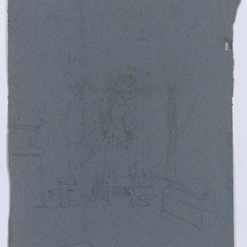 image for: Marià Fortuny - Estudi per al quadre «La reina Maria Cristina passant revista a les tropes» (anvers) / Lacai en un interior (revers) - Cap a 1865-1866 [1]
