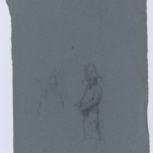 image for: Marià Fortuny - Estudi per al quadre «La reina Maria Cristina passant revista a les tropes» (anvers) / Lacai en un interior (revers) - Cap a 1865-1866