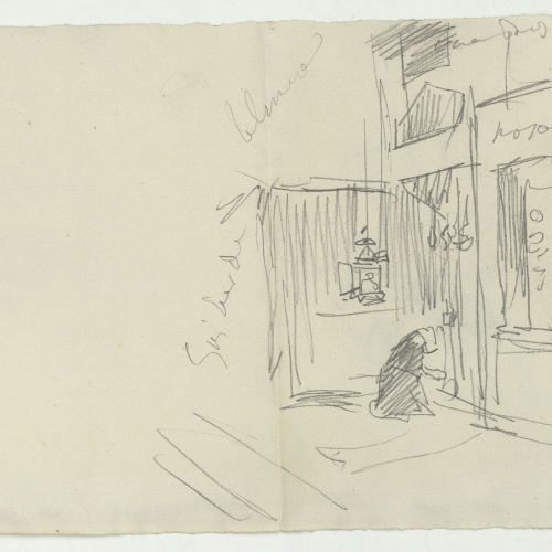 image for: Marià Fortuny - Esbós de figures i parella davant d&#039;una taula (anvers) / Esbós d&#039;interior d&#039;església amb figura (revers) - Cap a 1867-1872 [1]