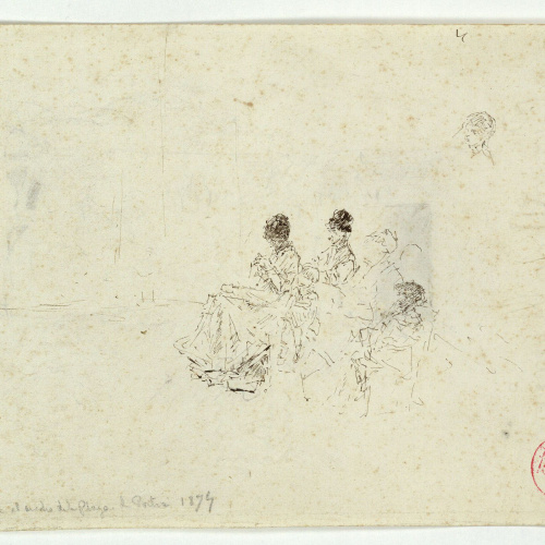 image for: Marià Fortuny - Estudi per al quadre «Platja de Portici» (anvers) / Croquis inconcret (revers) - Cap a 1874