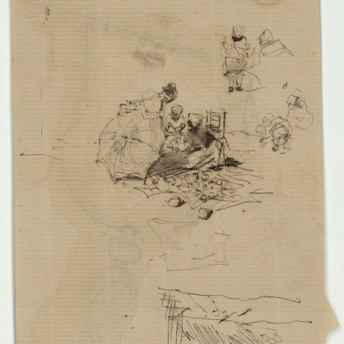 image for: Marià Fortuny - Estudi per al quadre «Platja de Portici» (anvers) / Casc (revers) - Cap a 1874