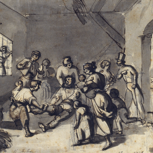 image for: Marià Fortuny - Estudi per al quadre «El doctor Alberich visitant un malalt de còlera» - Cap a 1857